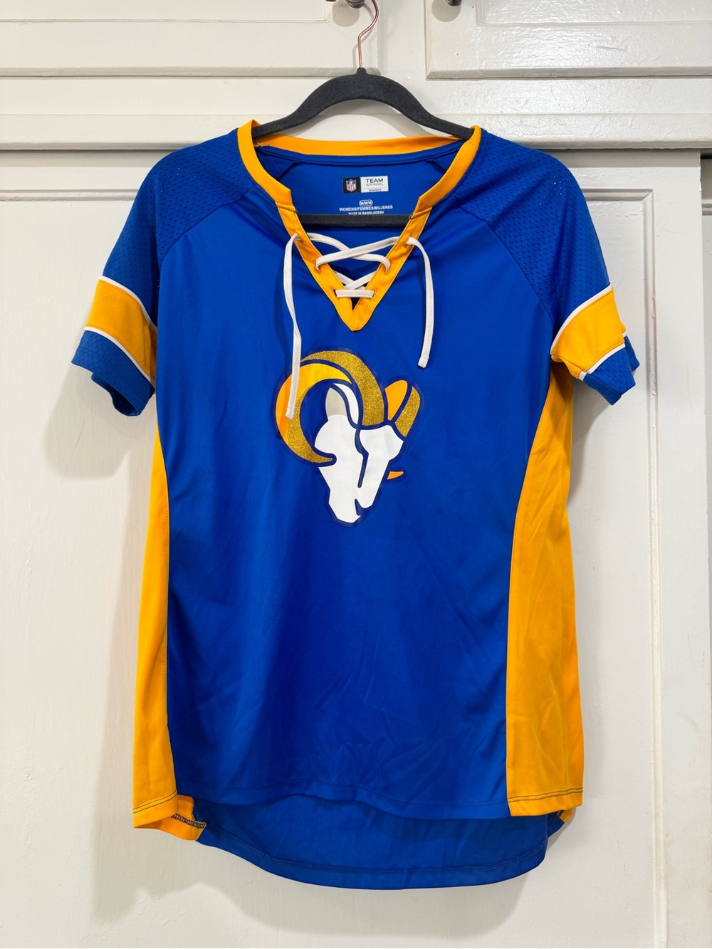 NFL womeb’sBlue & Gold Lace-Up Jersey Top